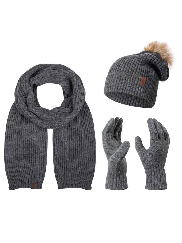 Schal Mütze Handschuhe Set in Dunkelgrau