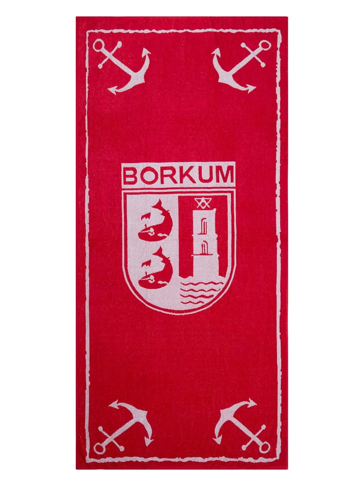 Strandhandtuch "Borkumer Wappen" 180x88cm in rot/ white