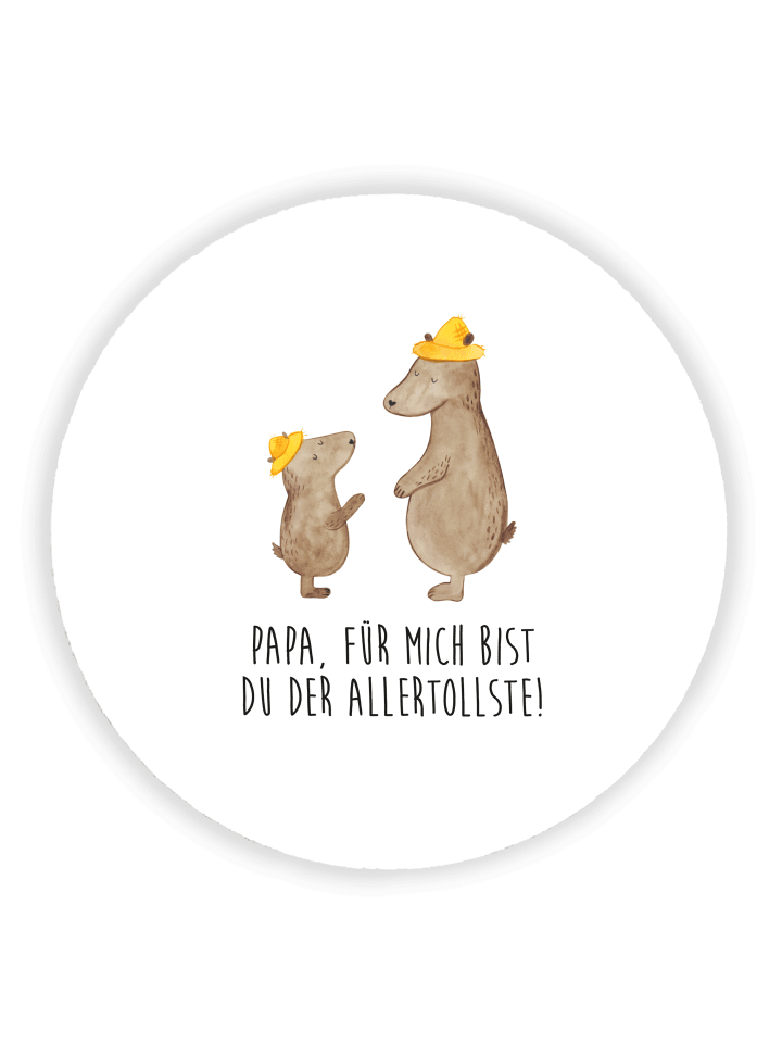 Rund Magnet Bären mit Hut mit Spruch in Weiß