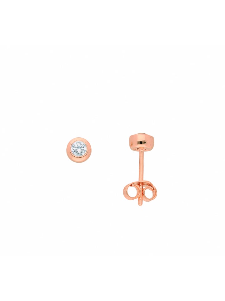 Damen 925 Silber Ohrringe / Ohrstecker mit Zirkonia Ø 5 mm in rose