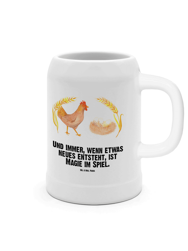 Bierbecher Huhn Stolz mit Spruch in Weiß
