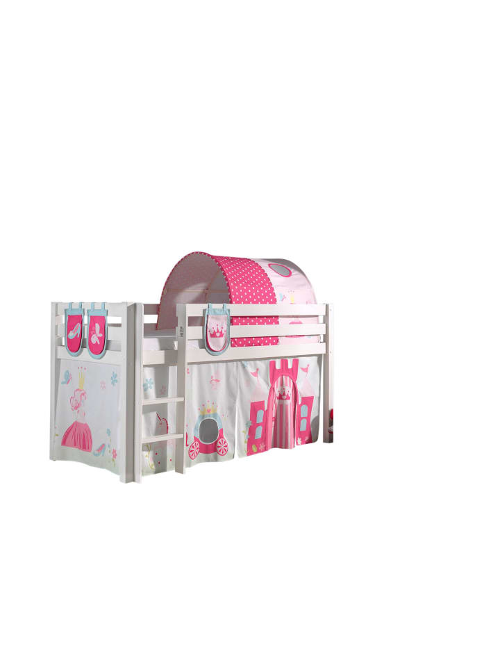 KINDERBETT Karolina 210x114x106 Massivholz Weiß Textilset Princess 4