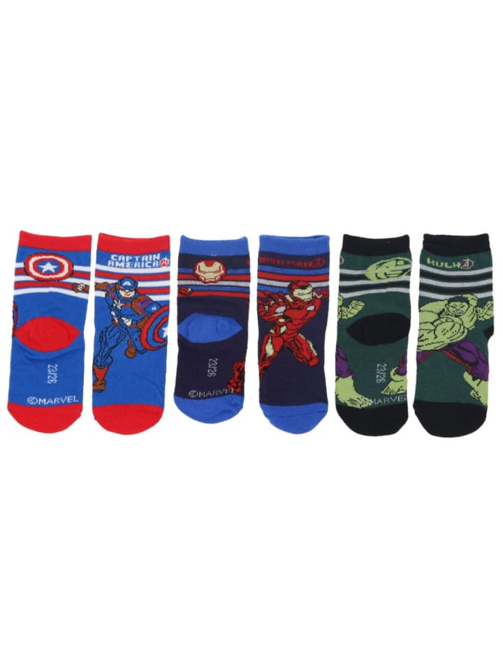 Marvel 3er-Pack Socken Avengers Söckchen in Mehrfarbig