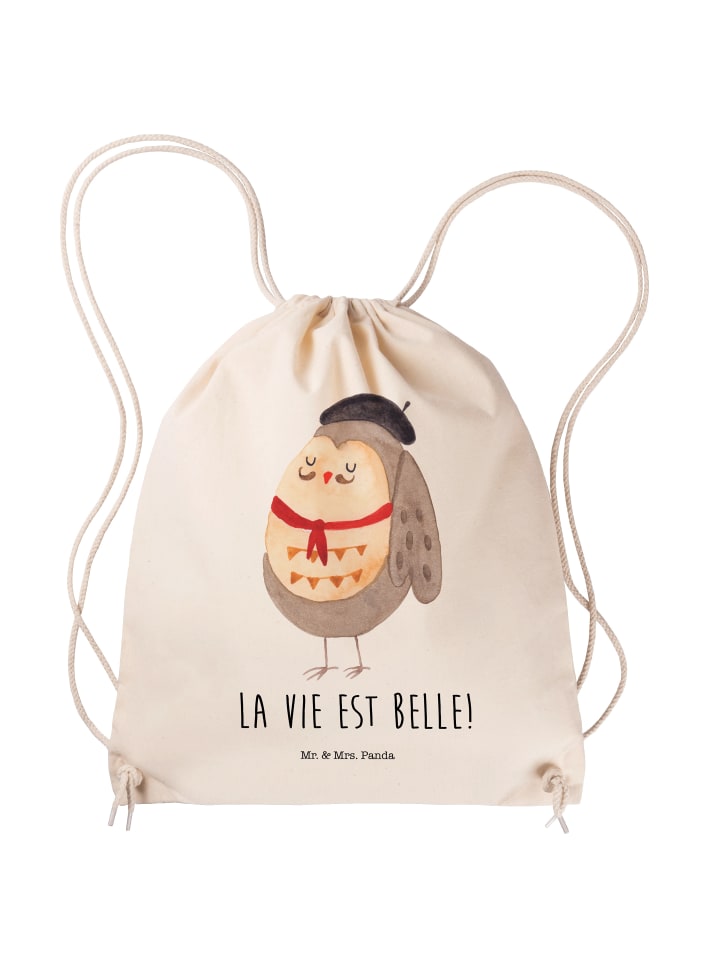 Gymnastiktasche Eule Frankreich mit Spruch in Creme