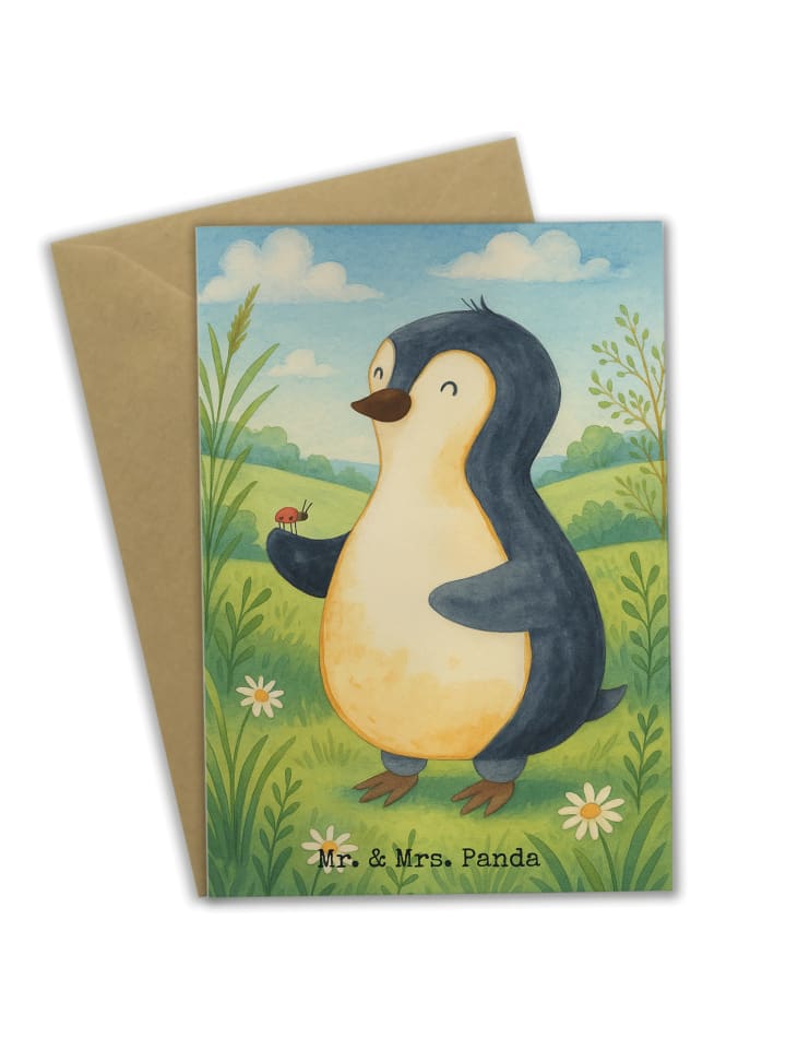 Grußkarte Pinguin Marienkäfer Design ohne Spruch in Weiß