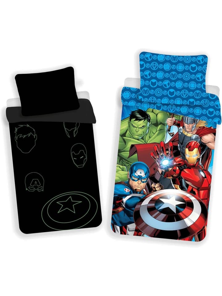 Bettwäsche Set Avengers Leuchtet im Dunkeln 140x200+70x90cm Baumwolle