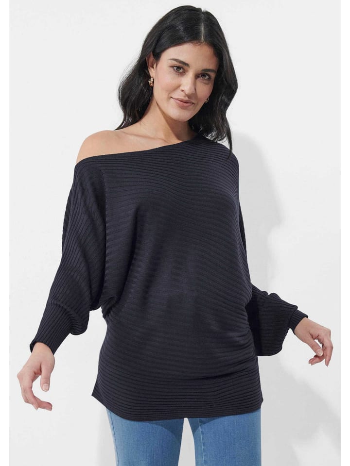 Asymmetrischer Pullover mit Rippstrick in marine