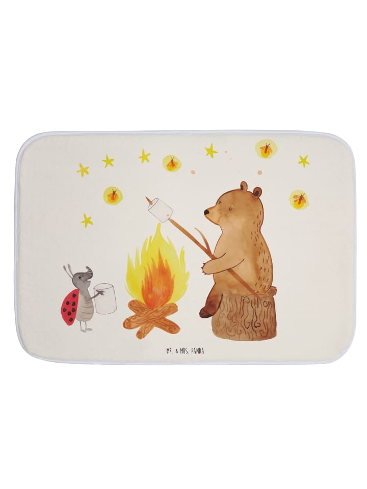 Badematte Bär & Marienkäfer Lagerfeuer ohne Spruch in Weiß
