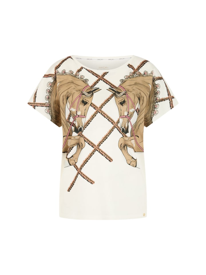 Shirt aus Biobaumwolle mit Pferdemotiv in Off White