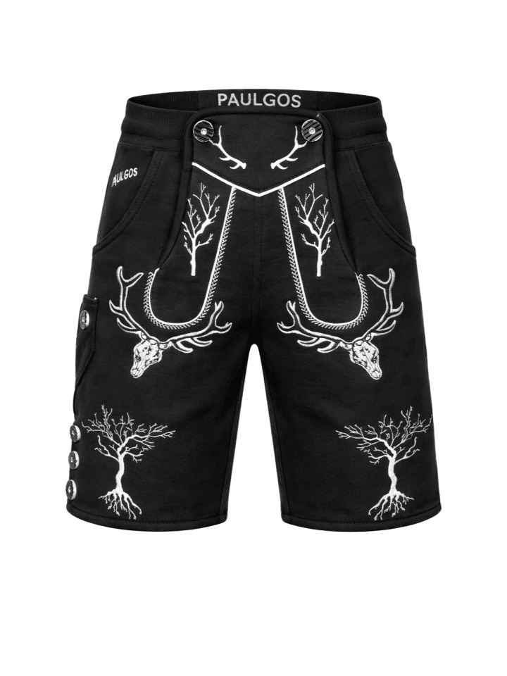 Jogginghose Design Trachten Lederhose Bermuda Shorts Kurz JOK6 in Schwarz