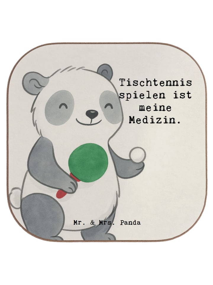 Bierdeckel Panda Tischtennis Design mit Spruch in Weiß