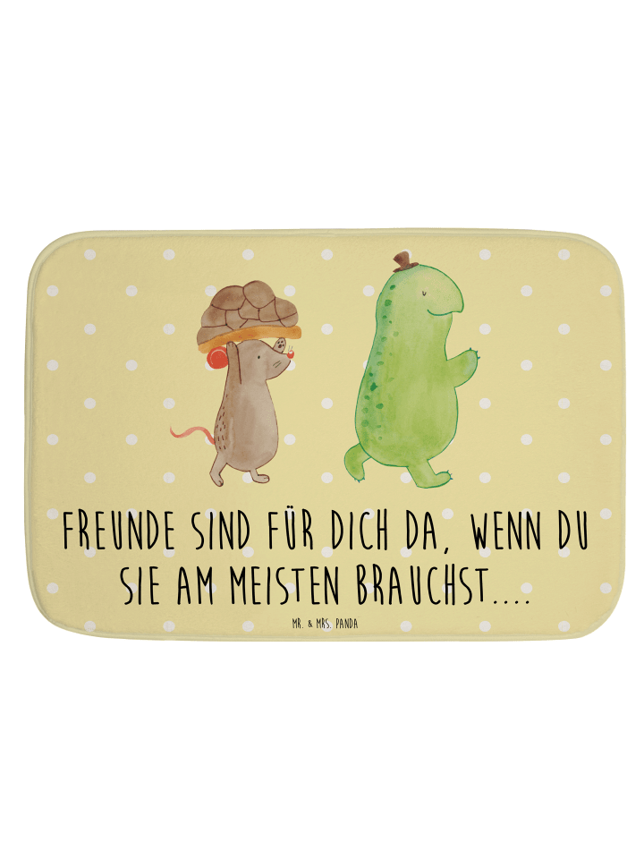 Badezimmerteppich Schildkröte Maus mit Spruch in Gelb Pastell