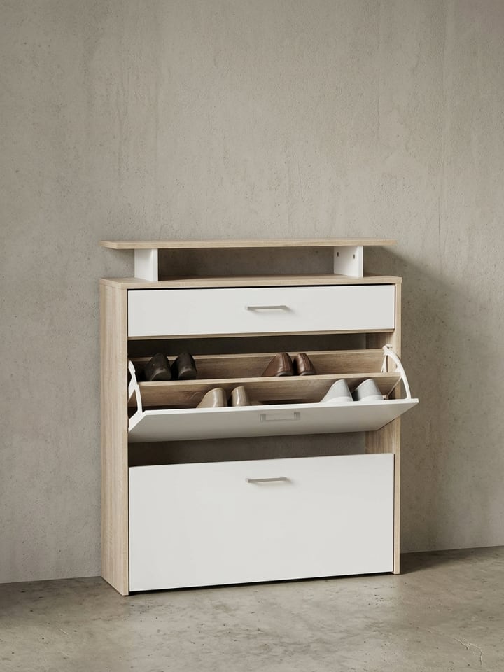 Schuhkipper Holz 80x95x24 cm Modern Eiche, Design Schuhregal