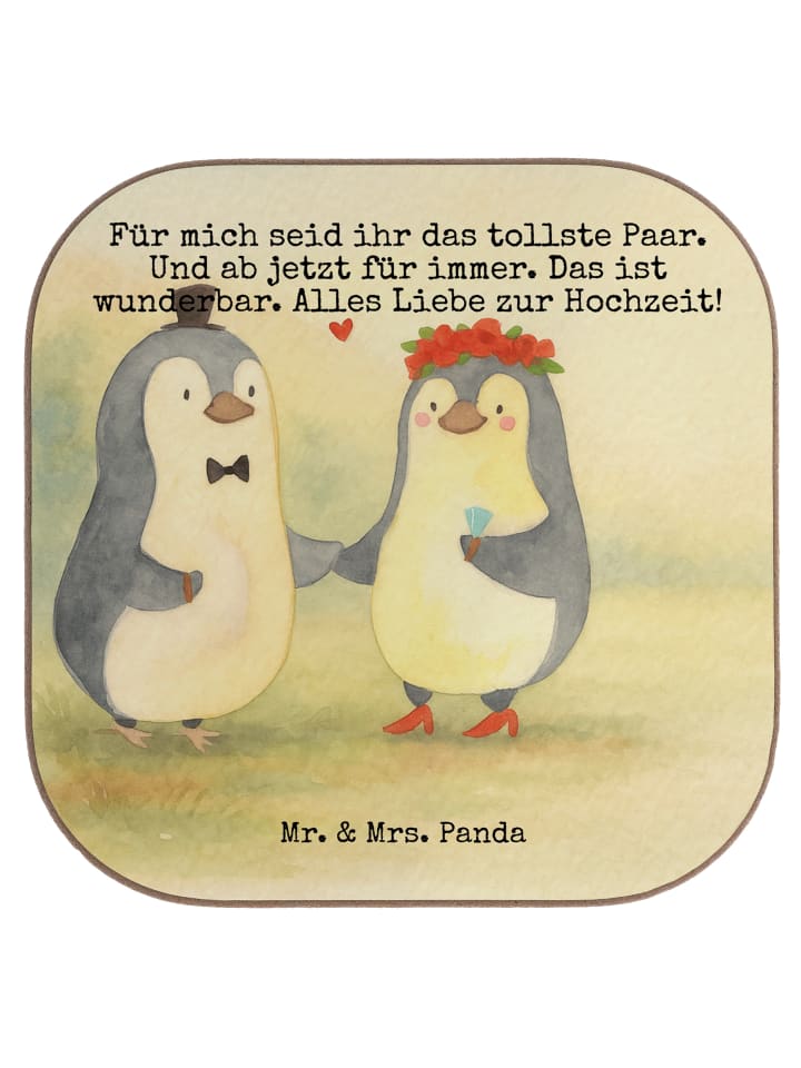 Drink Coaster Hochzeit Pinguin Design mit Spruch in Weiß
