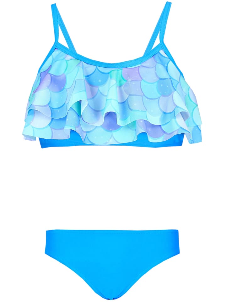 Mädchen Bikini Set Zweiteilig Bikinislip Bustier in blau/grün