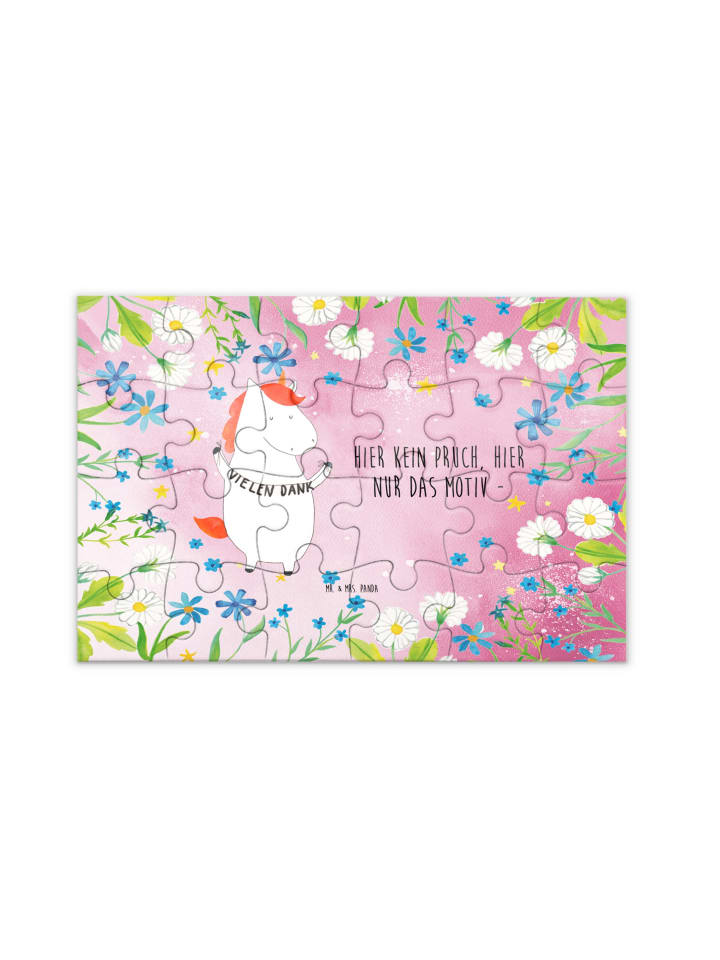 Puzzle Einhorn Dankeschön mit Spruch in Rot Pastell