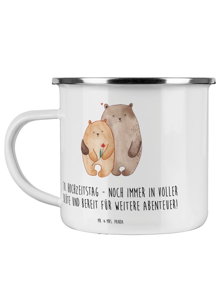 Emaille Tasse 10. Hochzeitstag Rosenhochzeit mi... in Weiß