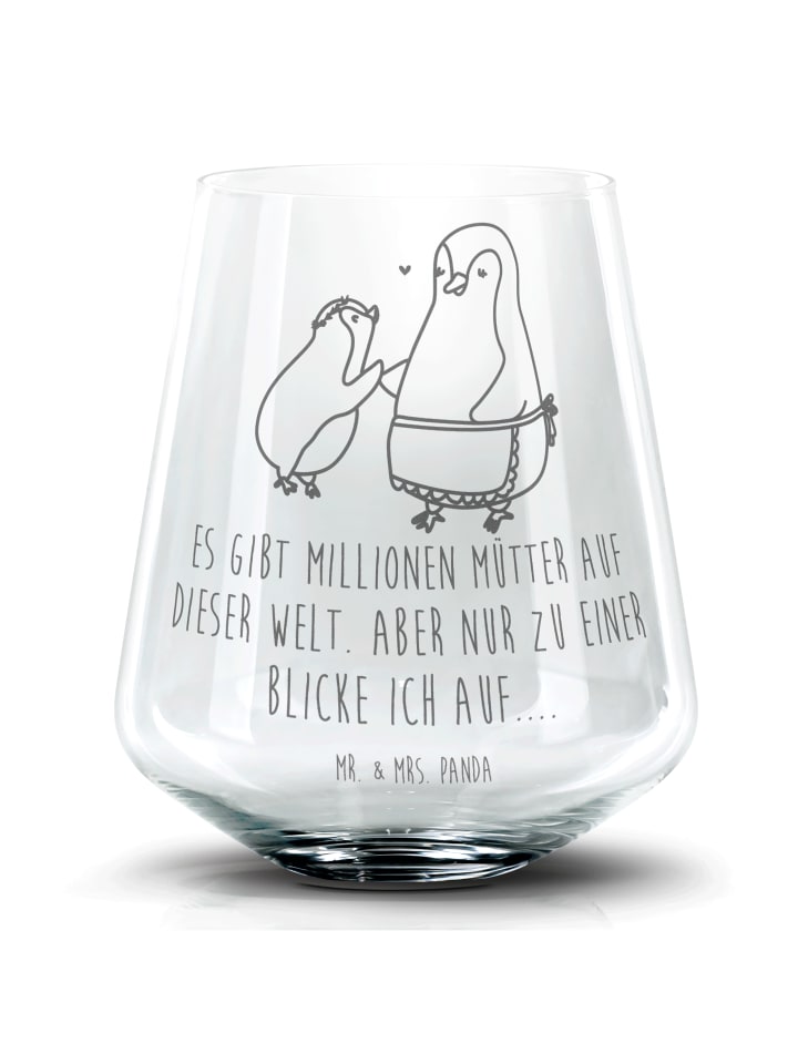 Whiskeyglas Pinguin mit Kind mit Spruch in Transparent