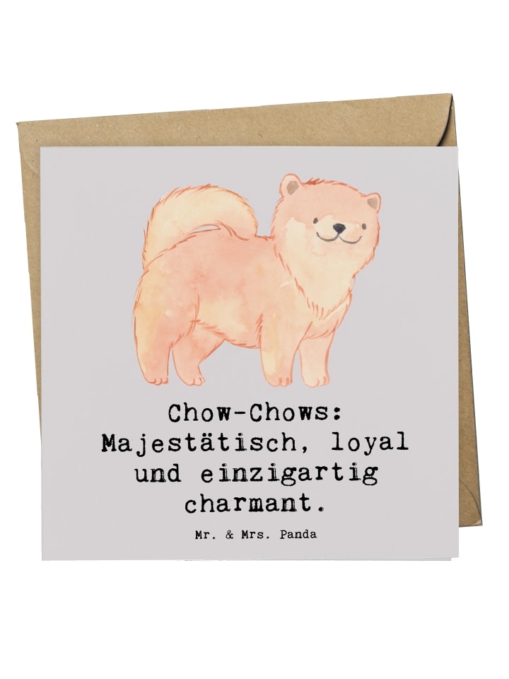 Glückwunschkarte Chow-Chow Charme mit Spruch in Grau Pastell