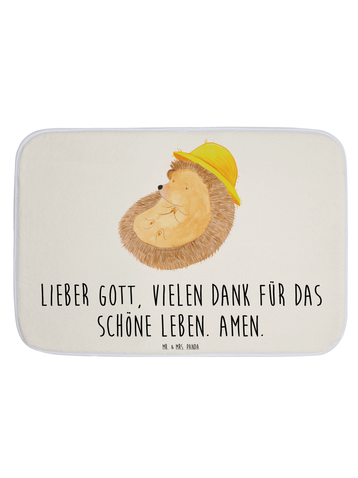 Badeteppich Igel Beten mit Spruch in Weiß