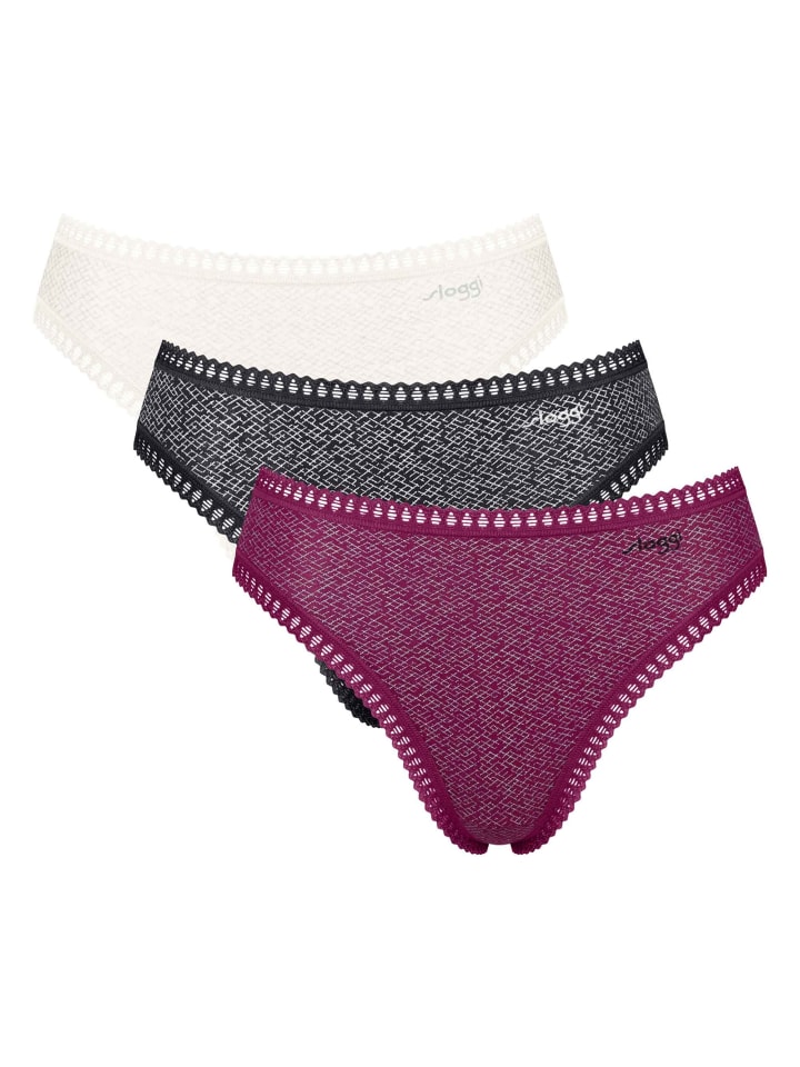 Slip 3er Pack in Weiß/Schwarz/Beere