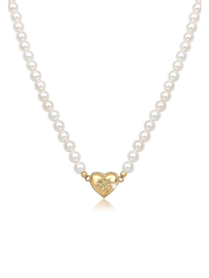 Halskette 925 Sterling Silber Edelweiss, Herz, Trachtenschmuck in Gold