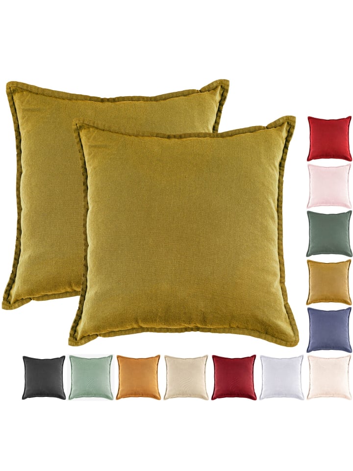2er Set Kissenhülle 45x45cm Baumwolle Einfarbig in Gold