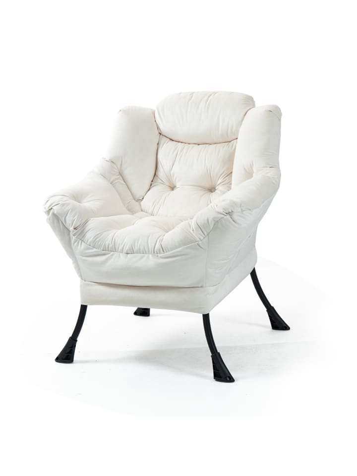 Loungesessel in Weiß mit Seitentasche Metallrahmen für Wohnzimmer