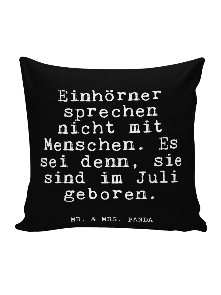 Kissen Einhörner sprechen nicht mit... mit Spruch in Schwarz