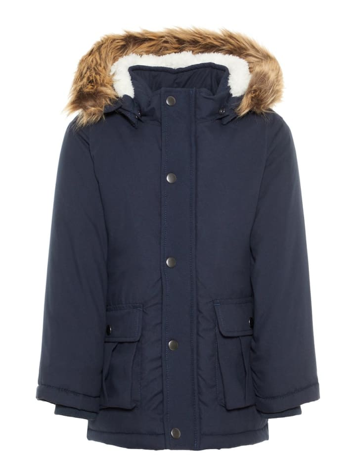 Jungen Parka mit Kapuze &Teddyfutter in Blau