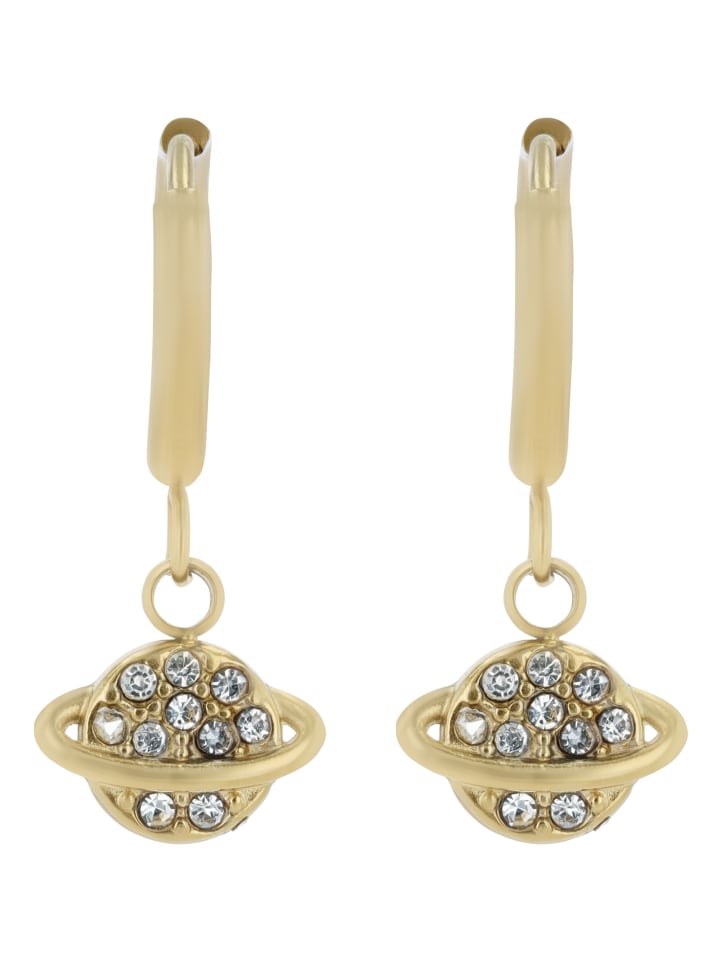 Damen Anhänger – Planet Anhänger aus Edelstahl mit Strass Steinchen in gold
