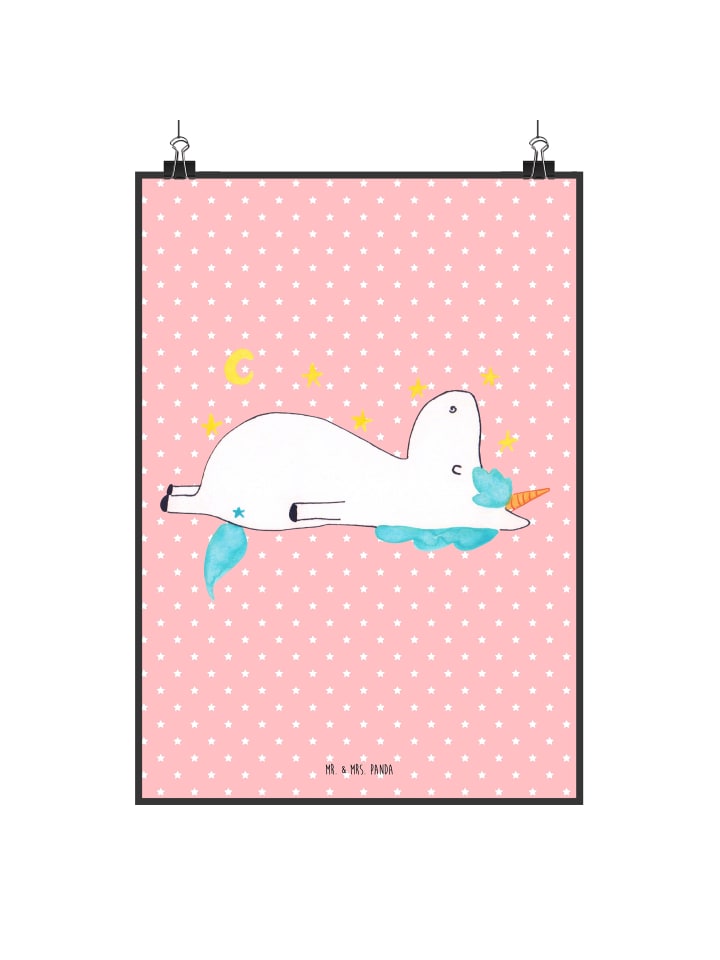 Poster Einhorn Sternenhimmel ohne Spruch in Rot Pastell