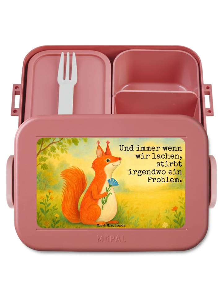 Brotdose Eichhörnchen Blume Design mit Spruch in Rot Pastell