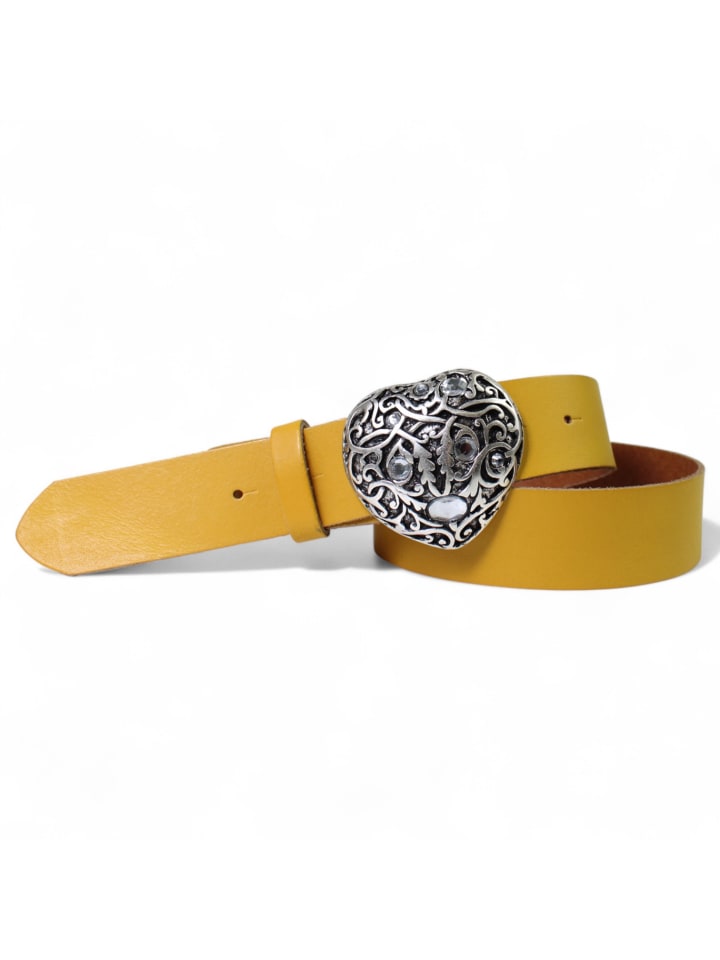 Damen Ledergürtel Strass in Curry