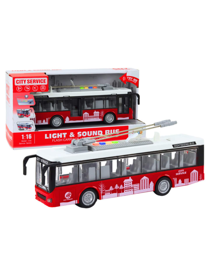 Trolleybus Bus 1:16 Lichtgeräusche fahren weiß und rot