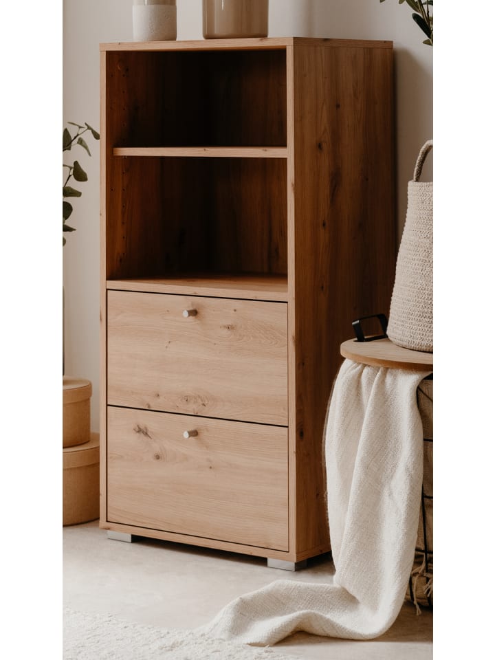 Regal Eiche Artisan 46 x 97 cm, Standregal mit 2 Schubladen