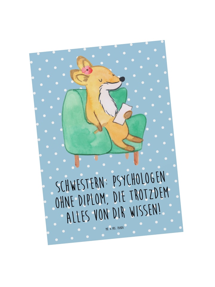 Postkarte Schwestern Psychologen mit Spruch in Blau Pastell