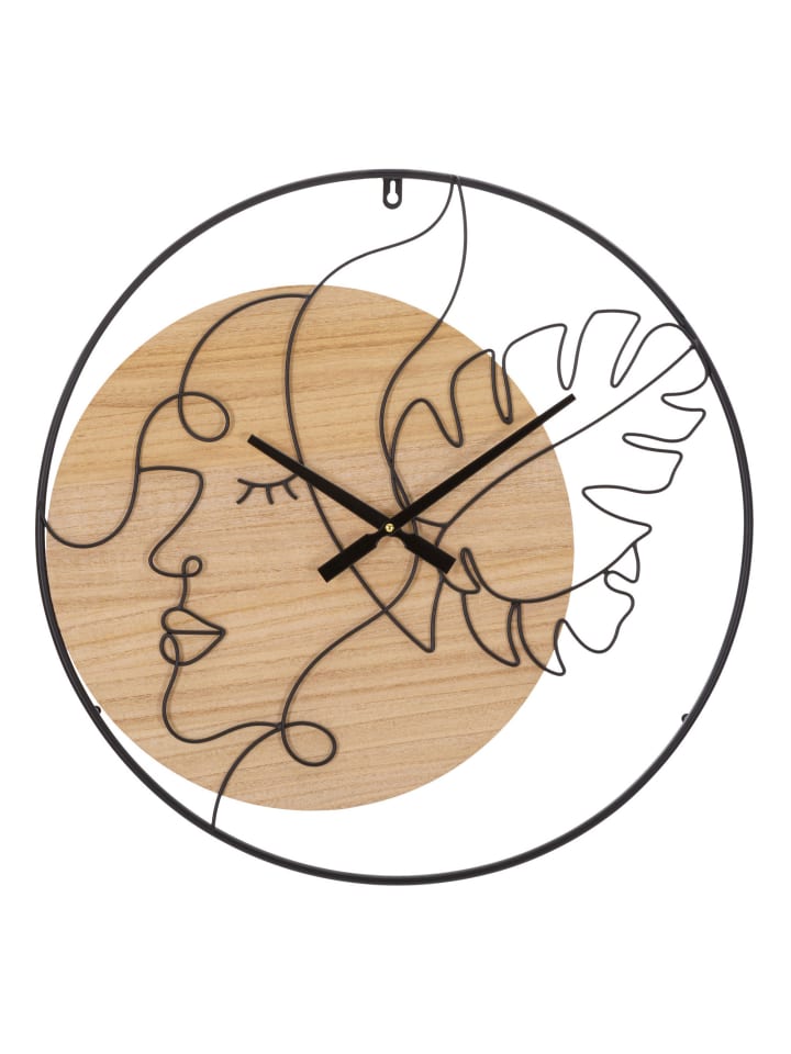 Runde Wanduhr aus braunem Metall und Holz, Ø 60 x 2 cm