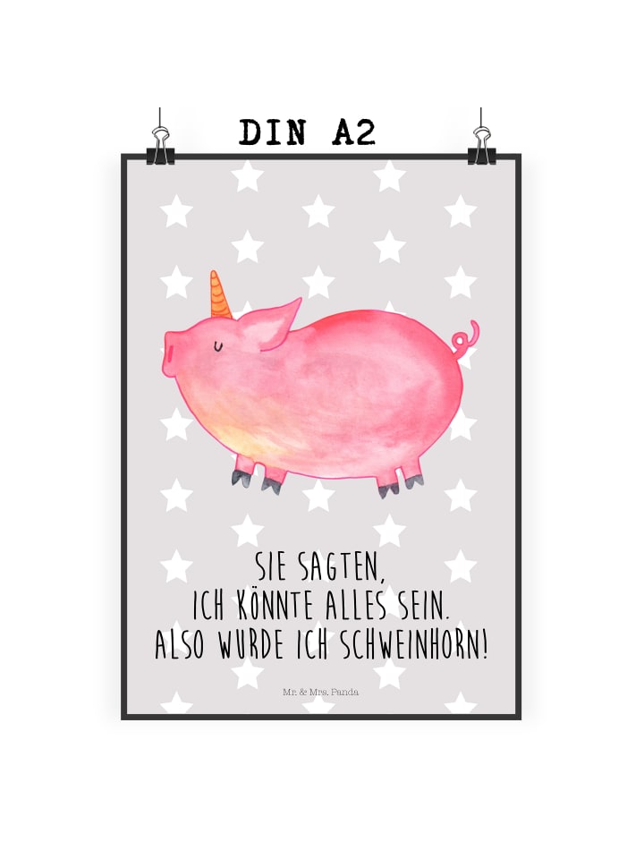 Poster Einhorn Schwein mit Spruch in Grau Pastell