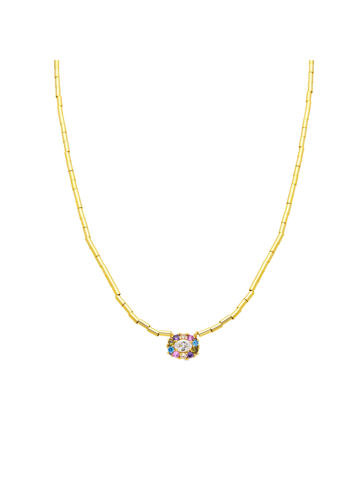 Halskette aus 925er Sterlingsilber mit  Zirkonia-Steinen 18K Gelbgold-Finish