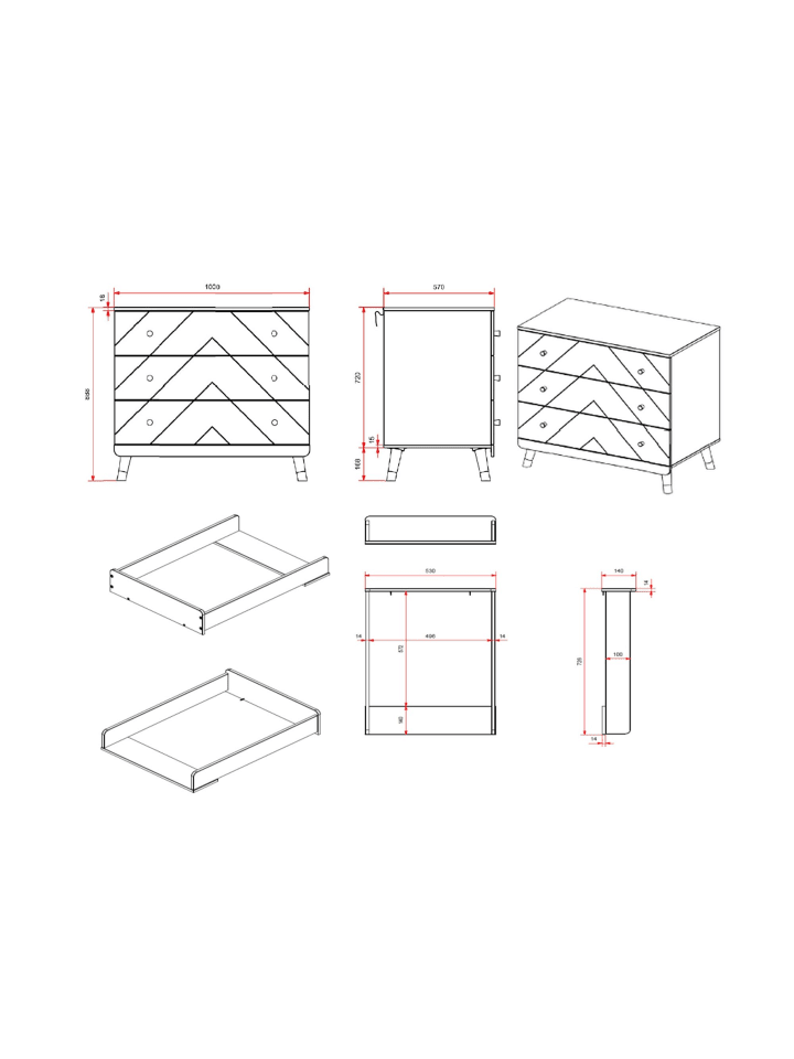 WICKELKOMMODE Kamillah 100x89x57 aus MDF in Satin Weiß