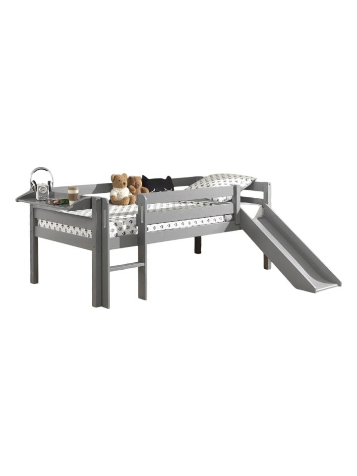 KOJENBETT mit Rutsche Karolina 208x83x175 aus Massivholz in Grau