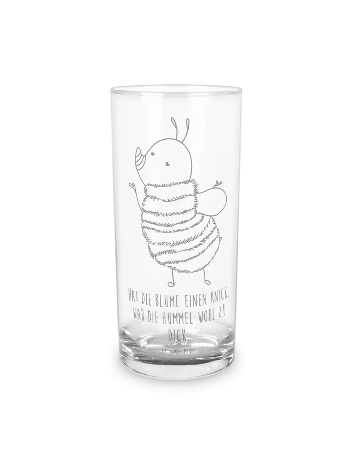 Wasserglas Hummel flauschig mit Spruch in Transparent