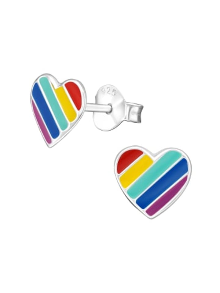 Ohrringe - Ohrstecker HERZ regenbogenfarben in 925 Silber - 2-tlg.