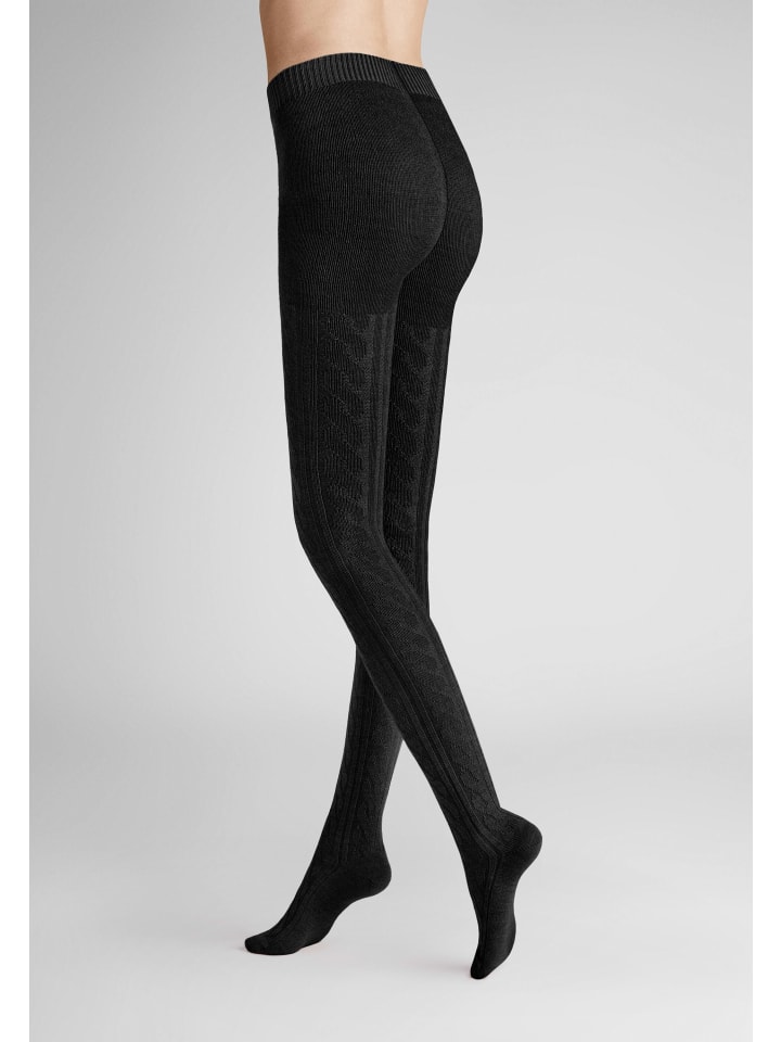 Strickstrumpfhose Winter Plait wärmend in Black