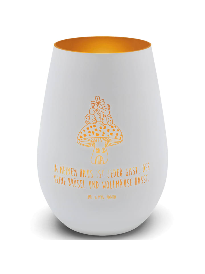 Glas Windlicht Marienkäfer Fliegenpilz mit Spruch in Weiß