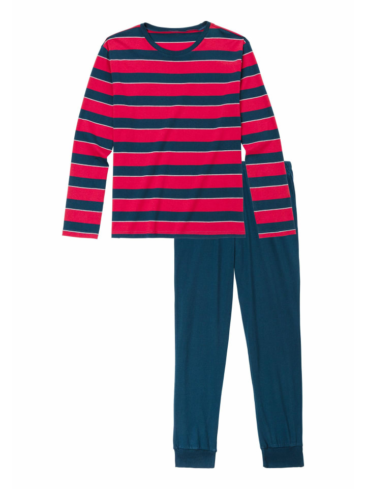 Pyjama in rot-navy-gestreift, navy