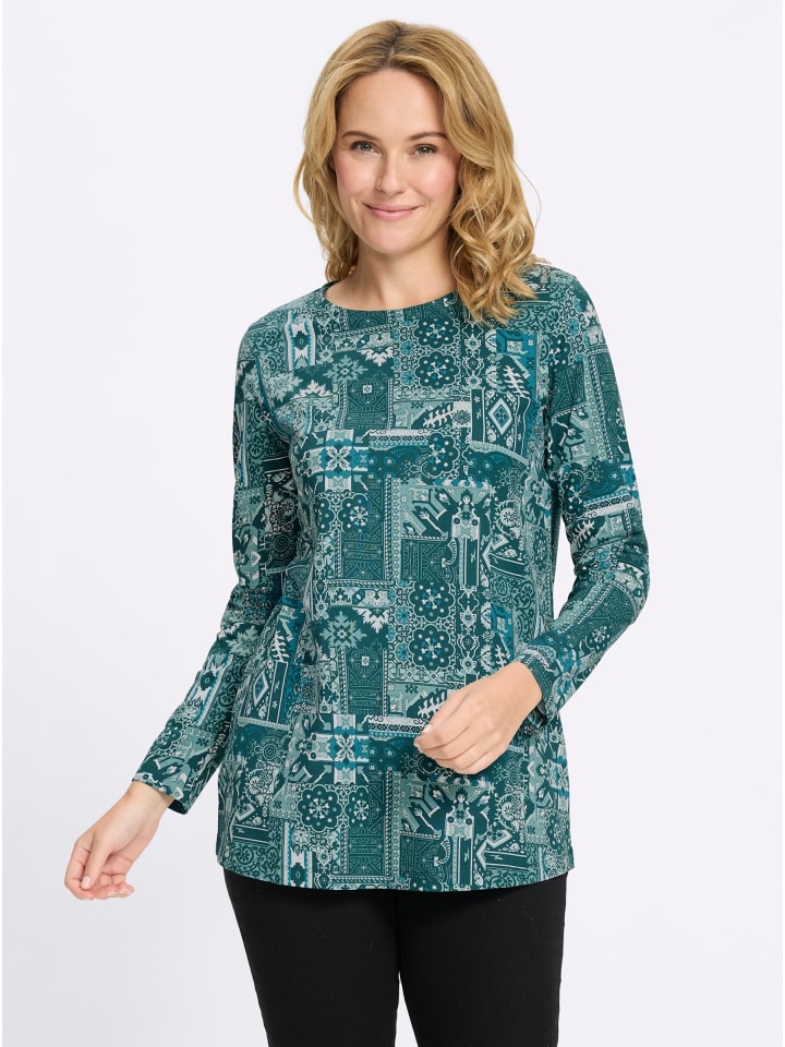 Longshirt in petrol-ozean-bedruckt