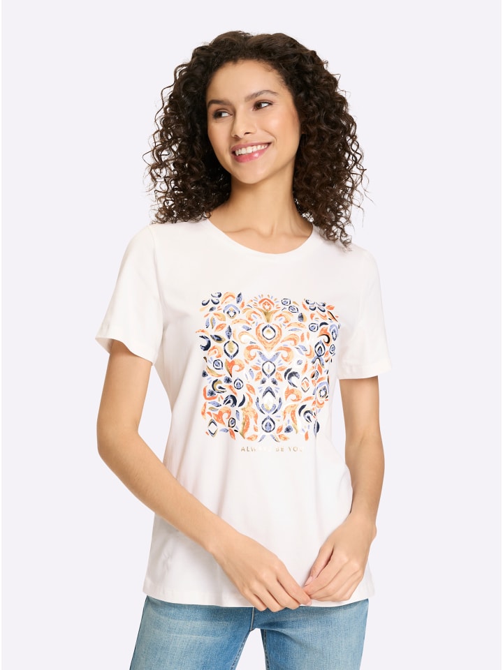 Druck-Shirt in ecru-taubenblau-bedruckt