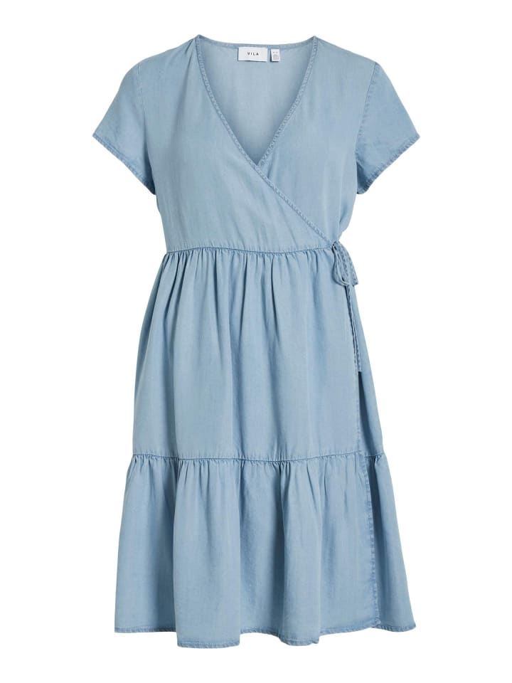 Mini Blusen Wickelkleid Kurzarm Dress ONLCARLY in Hellblau